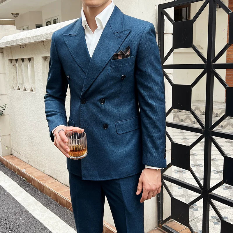 luxury slim fit suit, double breasted two piece suit, elegant men’s suit, formal slim fit suit, modern men’s suit