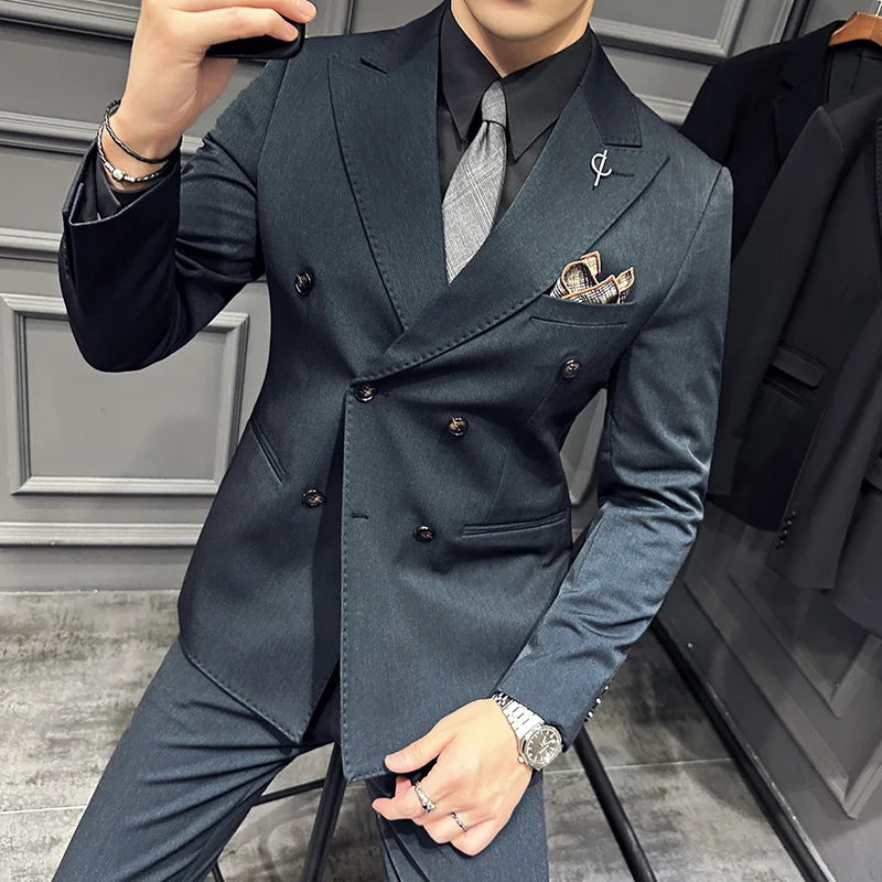 suit, men’s suit, Men's Formal Suit, Men's Formal Double-Breasted Suit, Men's Double-Breasted Suit, double-breasted suit