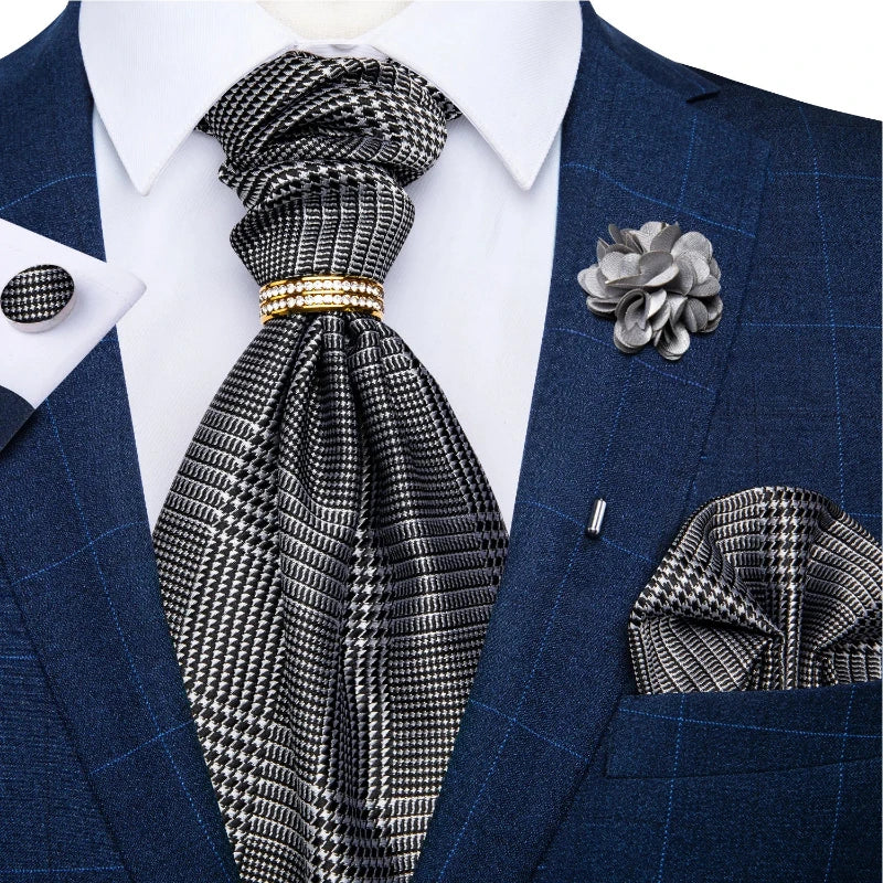 Tie Set, Tie, silk ascot set, patterned ascot tie, men’s wedding accessories, men’s formal accessories, men’s ascot tie, Maximus ascot tie, luxury ascot tie, ascot tie set, Ascot Tie