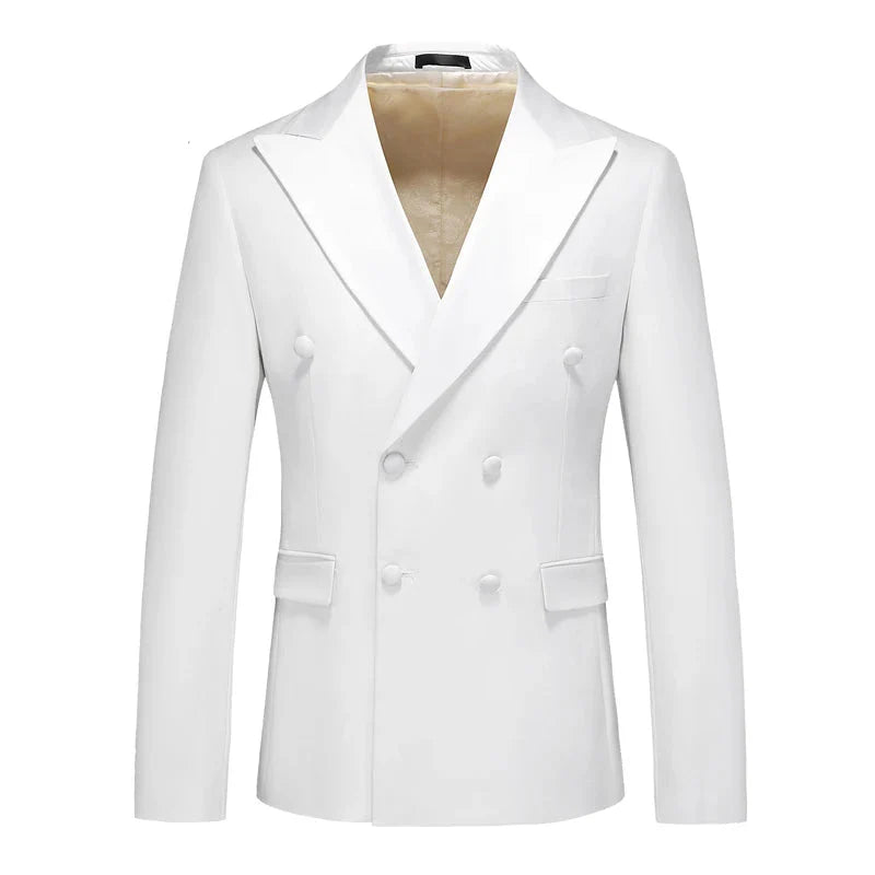 double breasted tuxedo, peak lapel tuxedo, formal men’s suit, elegant tuxedo, slim fit tuxedo