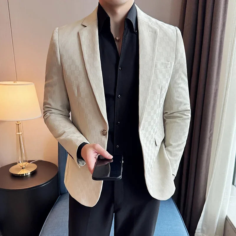 men's checkered blazer, check pattern blazer, Maximus men's blazer, smart casual blazer, one-button blazer