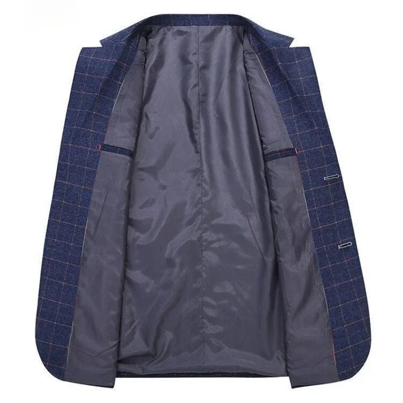 men’s plaid blazer, slim fit blazer, smart casual blazer, fashion men’s blazer, modern plaid jacket