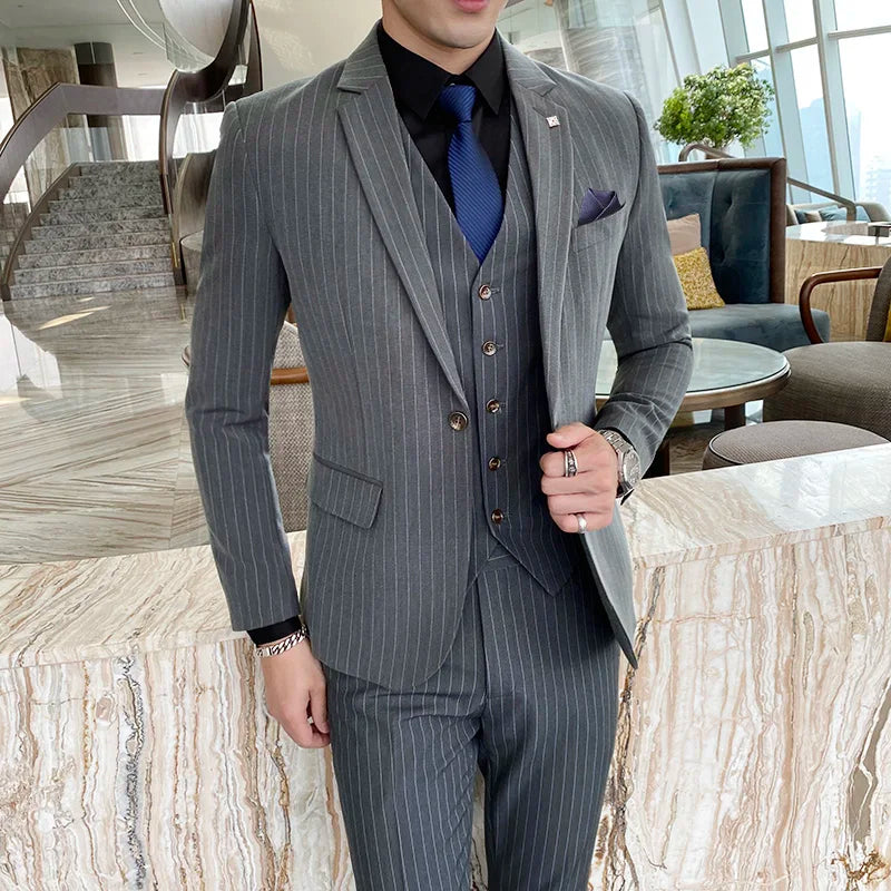 men’s suit, suit, Men’s Pinstripe Suit, Pinstripe Suit, Men’s Black Pinstripe Suit, dark gray pinstripe suit