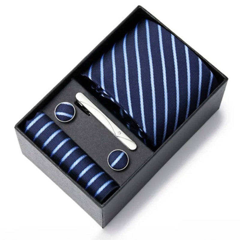 Tie Set, tie pocket square cufflinks set, Striped Tie Set, Striped Tie, silk tie set for men, men striped tie set, men formal accessories set, luxury men tie set