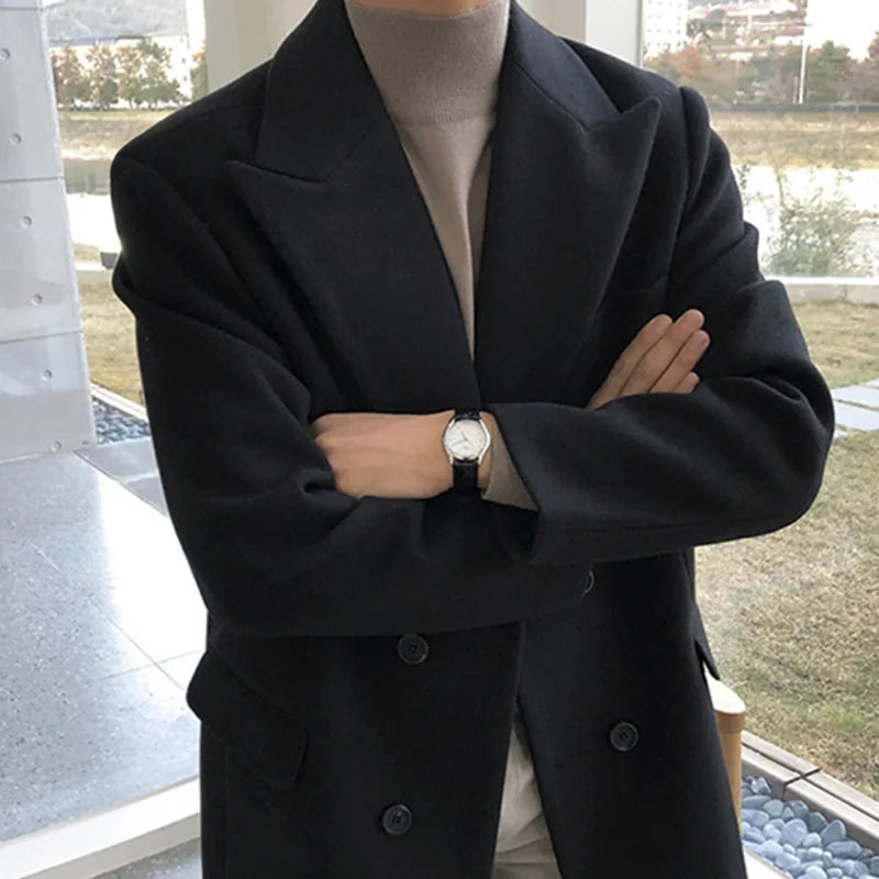 Double breasted men’s overcoat, long men’s coat, smart casual men’s coat, winter overcoat men, elegant men’s outerwear