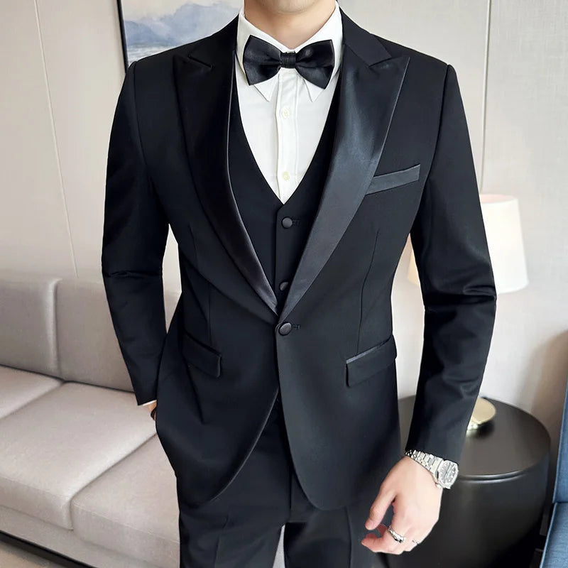 premium men’s tuxedo, slim fit tuxedo, black tuxedo for wedding, elegant formal suit for men, luxury tuxedo set