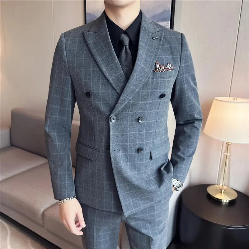 suit, Slim Fit Suit, Plaid Suit, plaid men’s suit, men’s suit, men’s slim fit suit, Men’s Plaid Suit, Men’s Double-Breasted Suit, formal men’s suit, executive men’s suit