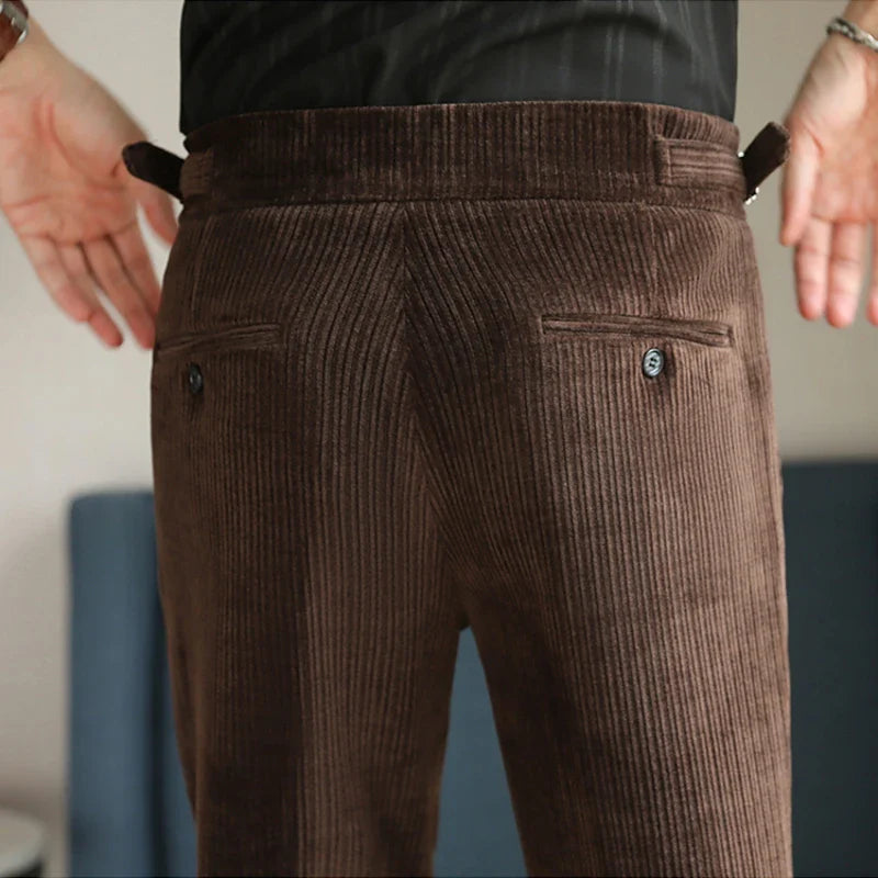 men’s ribbed tailored trousers, ribbed dress pants for men, men’s tailored pants, smart casual men’s trousers, modern tailored trousers