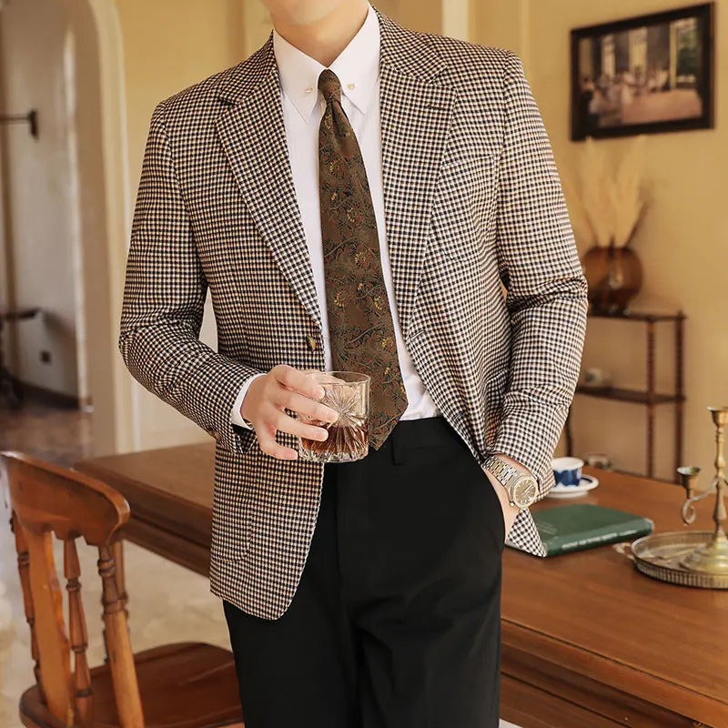 english plaid blazer, slim fit blazer, british style blazer, luxury men blazer, formal casual blazer