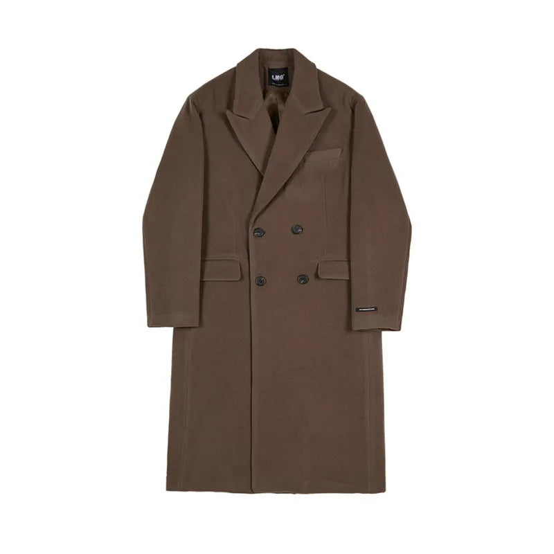 Double breasted men’s overcoat, long men’s coat, smart casual men’s coat, winter overcoat men, elegant men’s outerwear