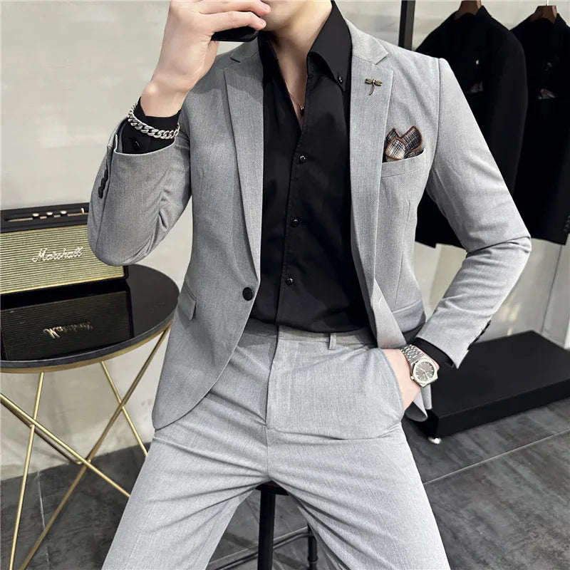 plain two piece suit, slim fit men’s suit, elegant formal suit, classic men’s suit, modern men’s suit