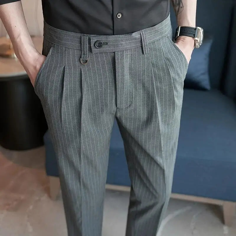 men’s striped tailored trousers, formal men’s pants, classic striped trousers, men’s dress trousers, professional men’s trousers