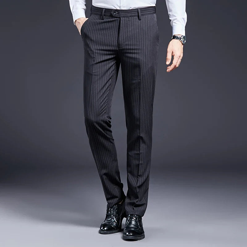 men’s premium striped dress trousers, formal men’s pants, striped formal trousers, men’s tailored trousers, professional men’s pants