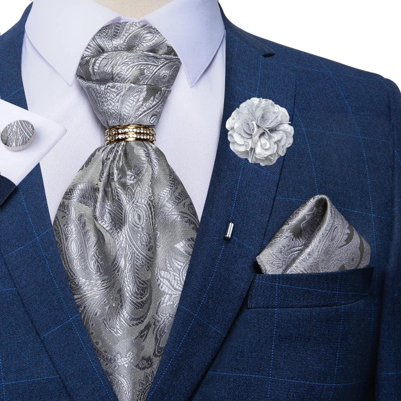 Tie Set, Tie, silk ascot set, patterned ascot tie, men’s wedding accessories, men’s formal accessories, men’s ascot tie, Maximus ascot tie, luxury ascot tie, ascot tie set, Ascot Tie
