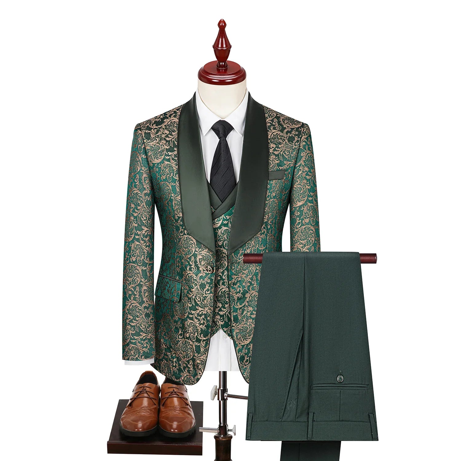 patterned tuxedo, luxury men’s tuxedo, satin lapel tuxedo, formal three piece suit, elegant men’s suit