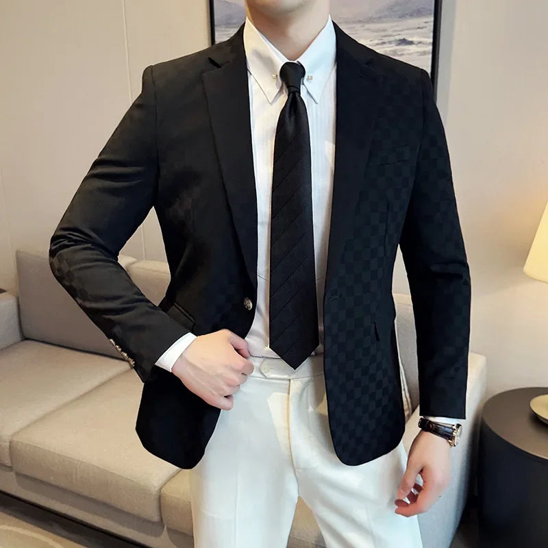 men's checkered blazer, check pattern blazer, Maximus men's blazer, smart casual blazer, one-button blazer