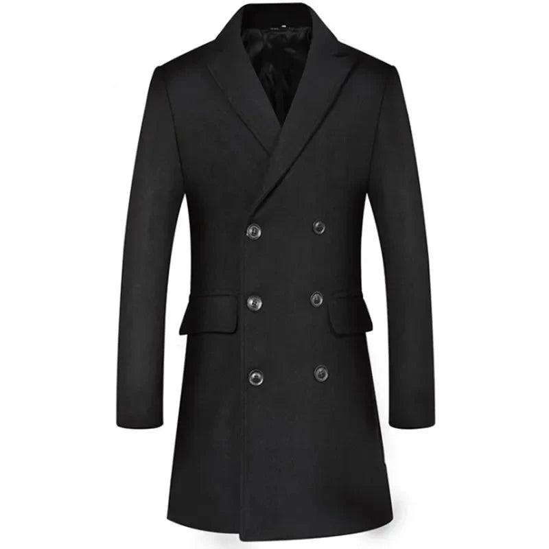 Double breasted men’s overcoat, peak lapel coat men, wool blend overcoat men, elegant winter coat men, stylish men’s outerwear