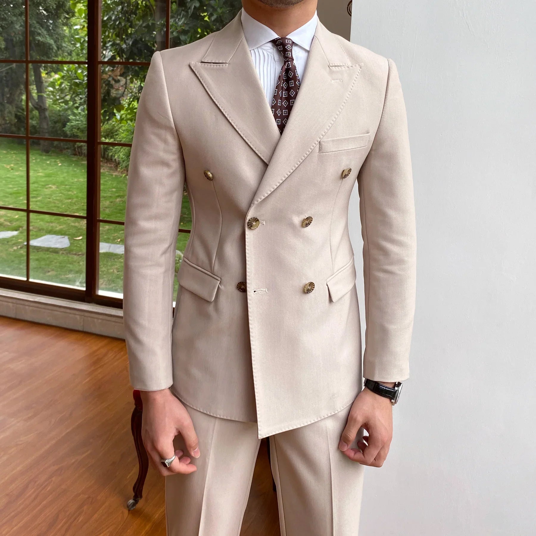 english double-breasted suit, british style men’s suit, slim fit formal suit, elegant men’s outfit, Maximus men’s fashion