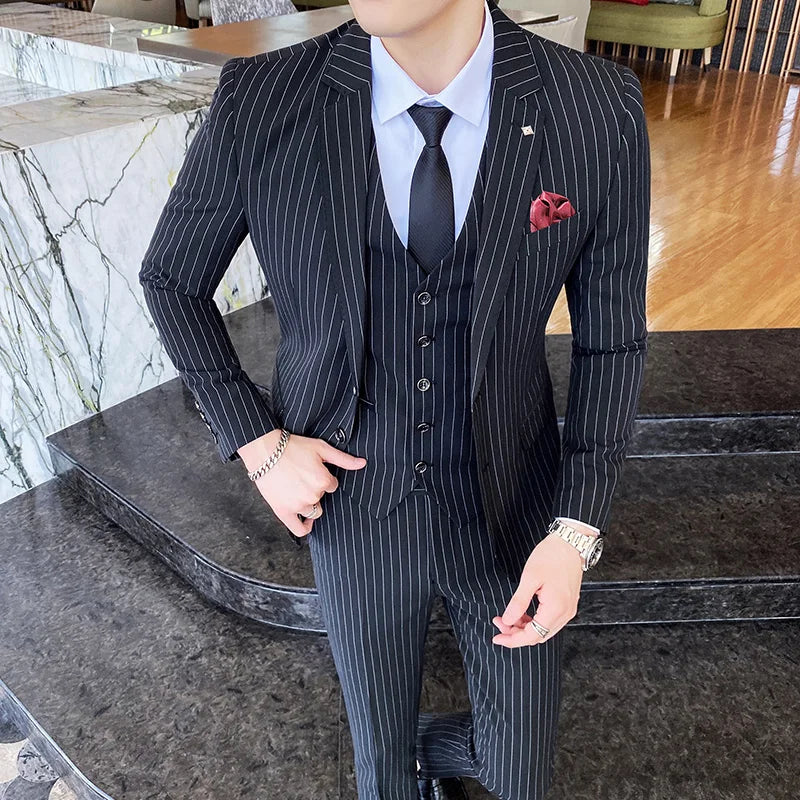 men’s suit, suit, Men’s Pinstripe Suit, Pinstripe Suit, Men’s Black Pinstripe Suit, dark gray pinstripe suit