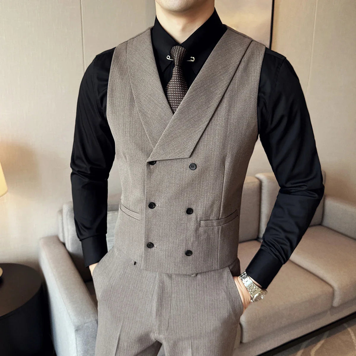 men’s double-breasted waistcoat set, men’s dress set waistcoat and trousers, royal men’s suit set, slim fit men’s formal set, men’s formal outfit set