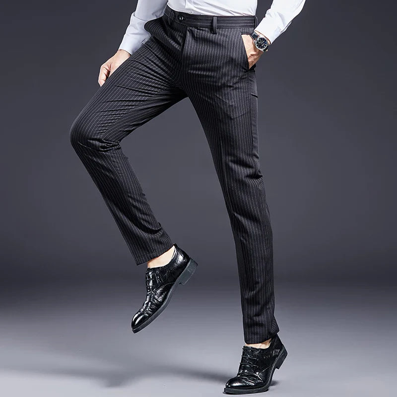 men’s premium striped dress trousers, formal men’s pants, striped formal trousers, men’s tailored trousers, professional men’s pants