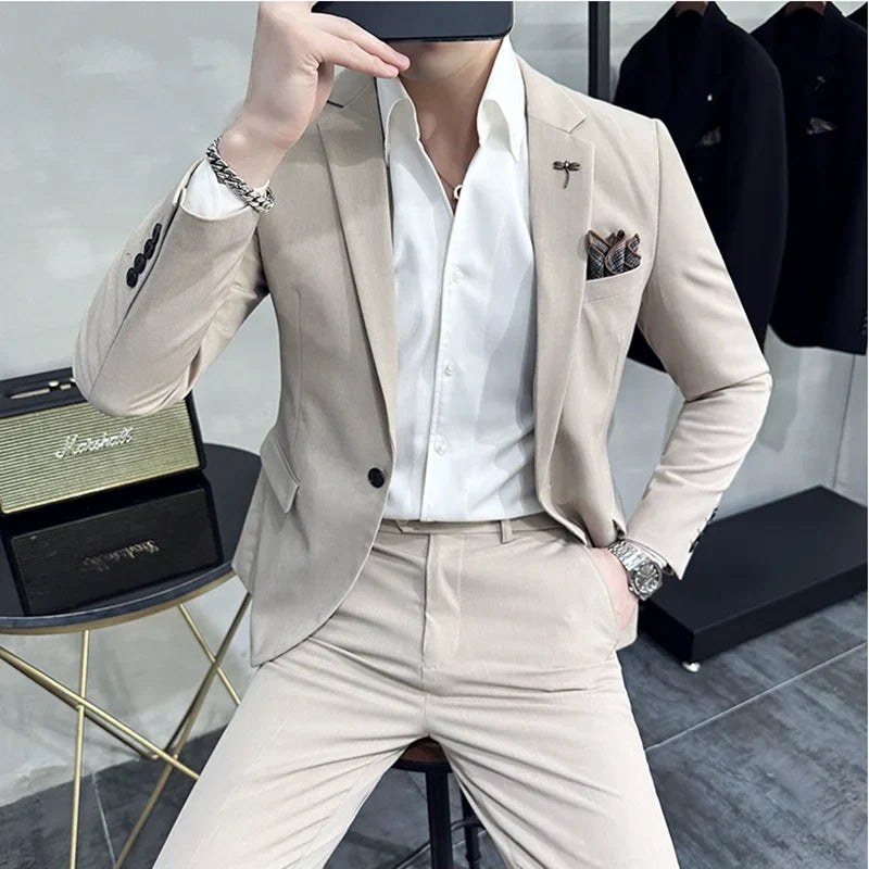 plain two piece suit, slim fit men’s suit, elegant formal suit, classic men’s suit, modern men’s suit