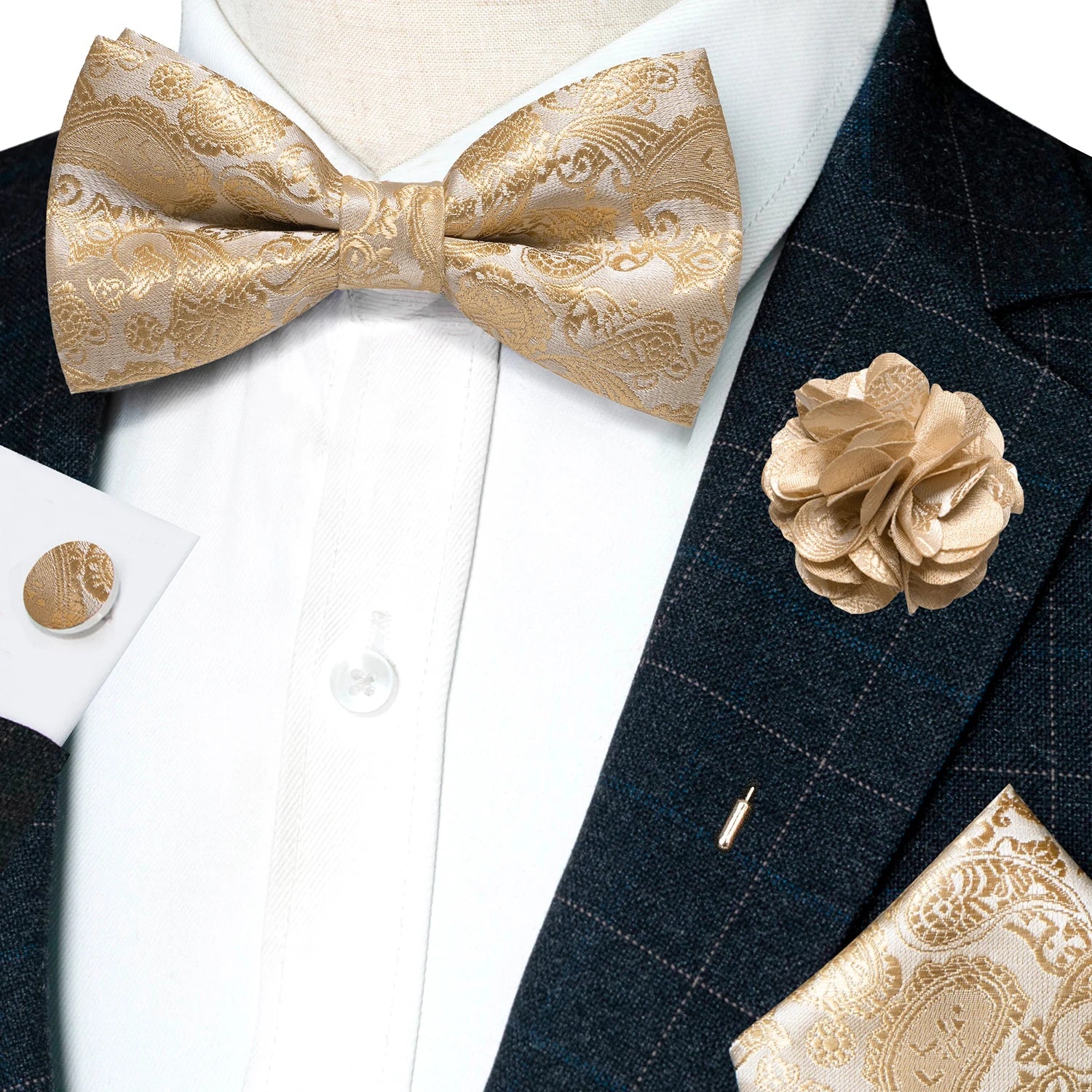 elegant bow tie set, patterned bow tie men, paisley bow tie set, wedding bow tie accessories, maximus men accessories