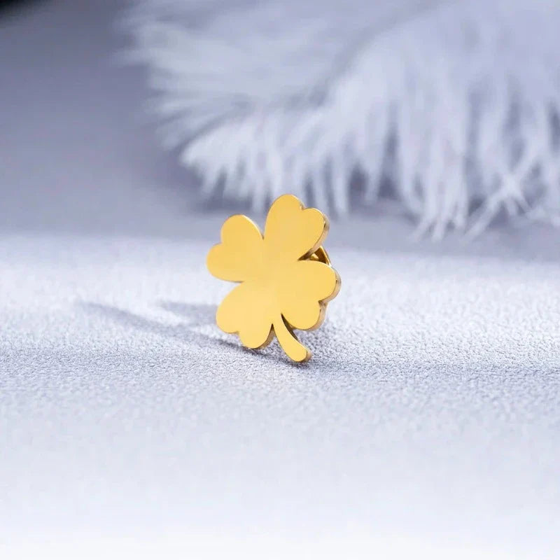 suit brooch, stainless steel brooch, men’s suit brooch, lucky clover brooch, four leaf suit brooch, four leaf clover brooch, four leaf brooch, formal lapel brooch, brooch