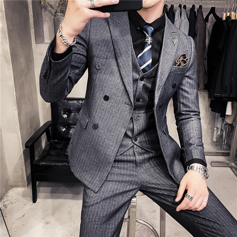 suit, striped suit, men’s suit, Men's Striped Suit, Men's Striped Double-Breasted Suit, Men's Slim Striped Suit, Men's Slim Striped Double-Breasted Suit, Men's Double-Breasted Suit, double-breasted suit