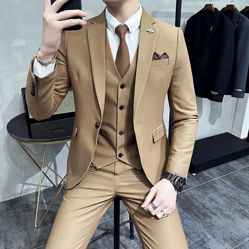 three-piece suit, suit, solid men’s suit, modern men’s suit, men’s suit, men’s slim fit suit, formal men’s suit