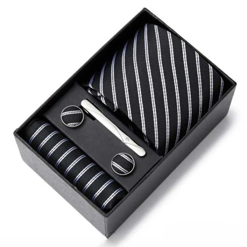 Tie Set, tie pocket square cufflinks set, Striped Tie Set, Striped Tie, silk tie set for men, men striped tie set, men formal accessories set, luxury men tie set