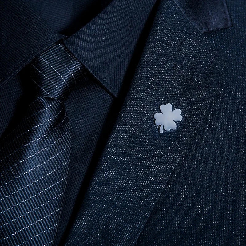 suit brooch, stainless steel brooch, men’s suit brooch, lucky clover brooch, four leaf suit brooch, four leaf clover brooch, four leaf brooch, formal lapel brooch, brooch