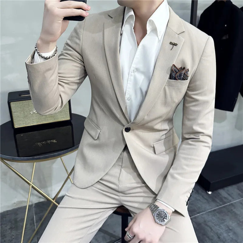 plain two piece suit, slim fit men’s suit, elegant formal suit, classic men’s suit, modern men’s suit