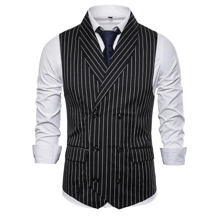 men’s striped waistcoat, double-breasted waistcoat, slim fit men’s vest, smart casual waistcoat, formal men’s vest