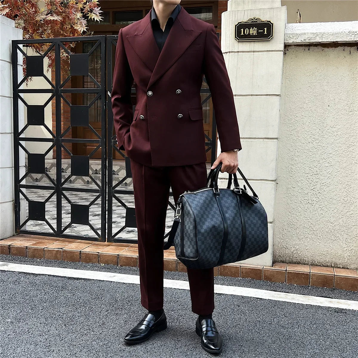 italian double breasted suit, slim fit men’s suit, elegant formal suit, premium italian suit, luxury two piece suit