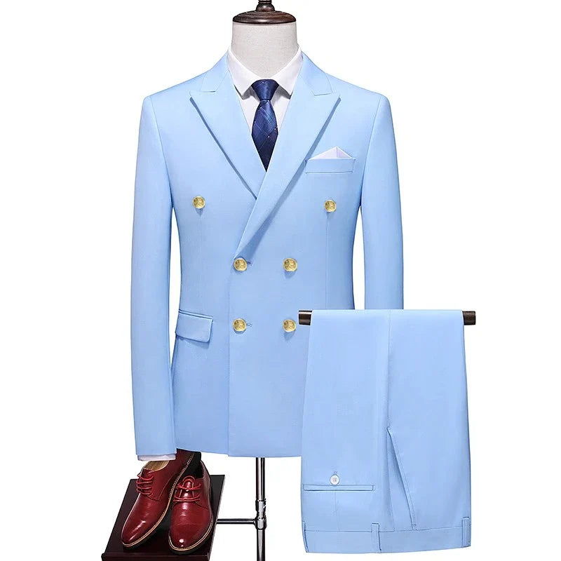 double breasted two piece suit, elegant men’s suit, classic style suit, smart casual men’s suit, formal two piece suit