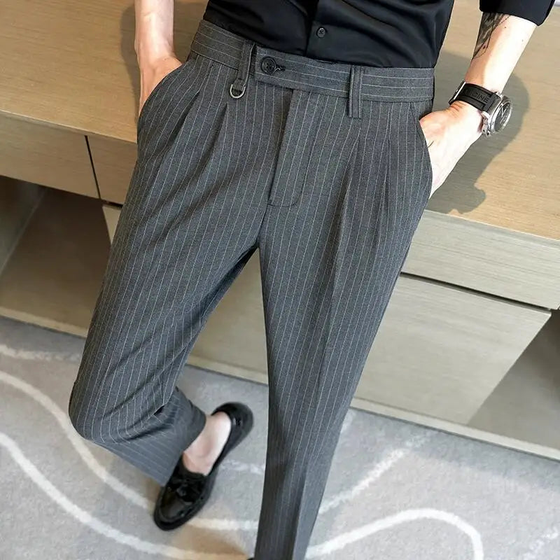 men’s striped tailored trousers, formal men’s pants, classic striped trousers, men’s dress trousers, professional men’s trousers
