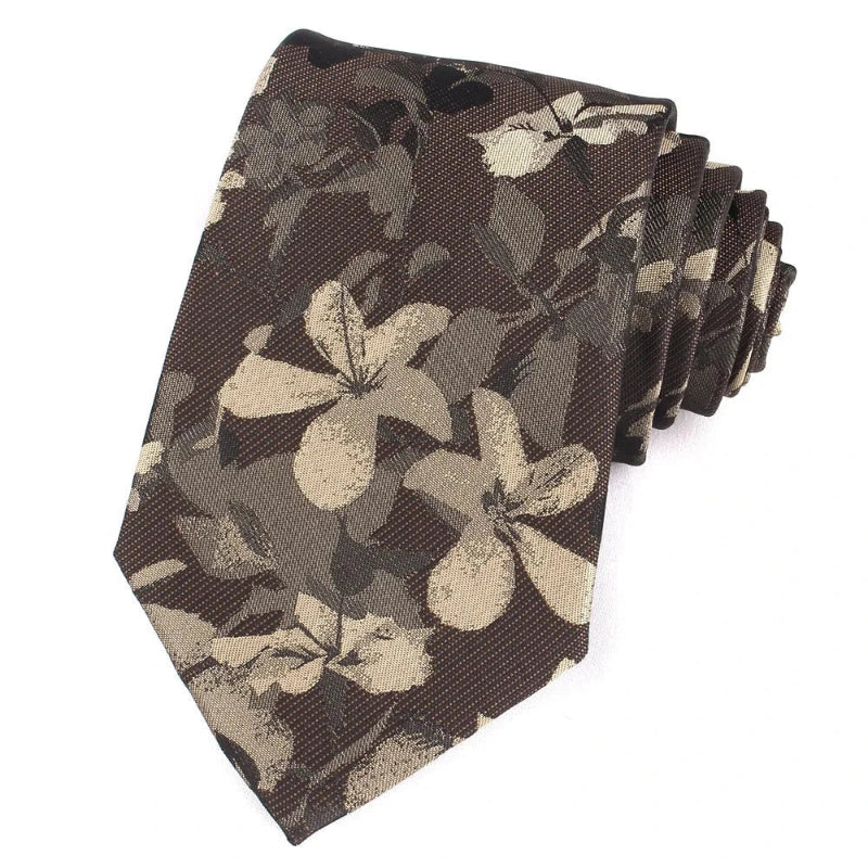 Tie, premium polyester tie, Patterned Tie, Maximus tie, formal floral tie, floral patterned tie for men, elegant men’s necktie, brown floral tie, Brown Floral Patterned Tie