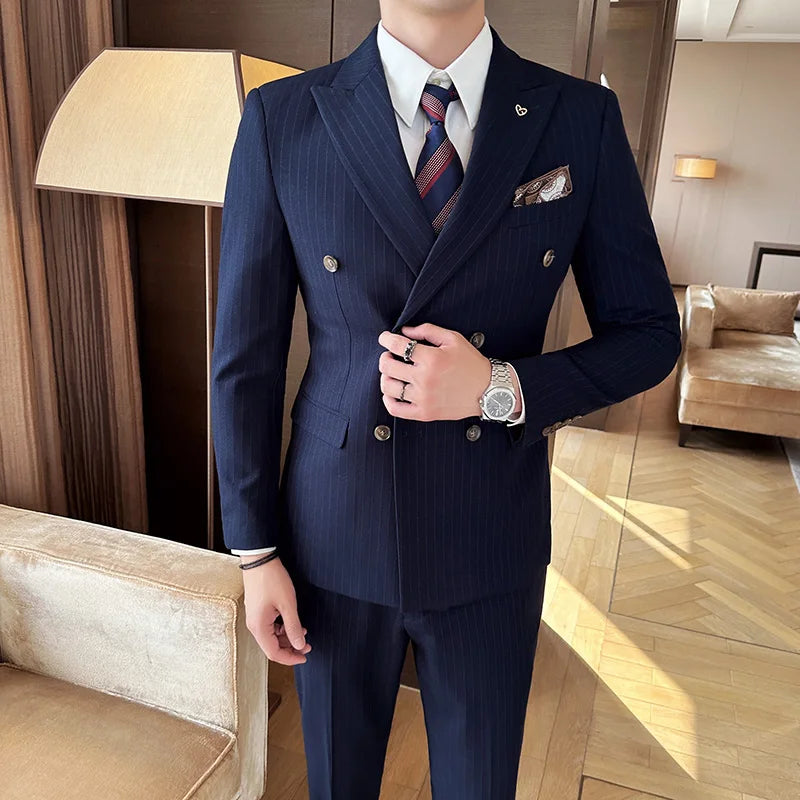 suit, Pinstriped Suit, men’s suit, Men's Luxury Double-Breasted Pinstriped Suit, Men's Double-Breasted Pinstriped Suit, Men's Double-Breasted Suit, Double-Breasted Pinstriped Suit
