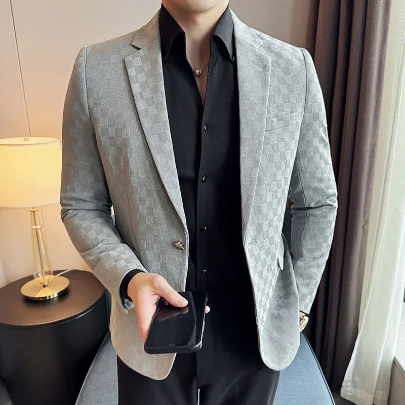 men's checkered blazer, check pattern blazer, Maximus men's blazer, smart casual blazer, one-button blazer