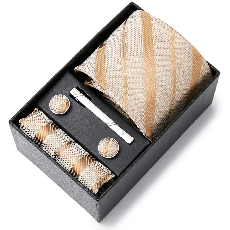 Tie Set, tie pocket square cufflinks set, Striped Tie Set, Striped Tie, silk tie set for men, men striped tie set, men formal accessories set, luxury men tie set