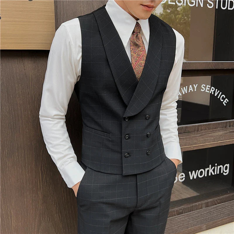 colete masculino social, conjunto masculino de alfaiataria, colete e calça social, traje masculino elegante, conjunto slim fit