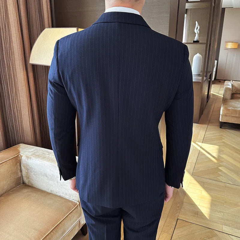 suit, Pinstriped Suit, men’s suit, Men's Luxury Double-Breasted Pinstriped Suit, Men's Double-Breasted Pinstriped Suit, Men's Double-Breasted Suit, Double-Breasted Pinstriped Suit