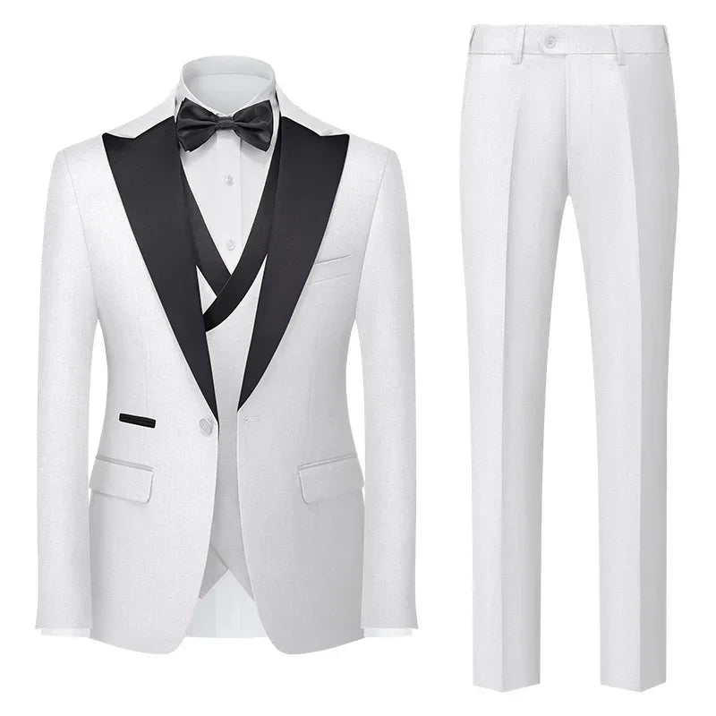  men’s tuxedo, slim fit tuxedo, men’s formal suit, black lapel tuxedo, three piece suit