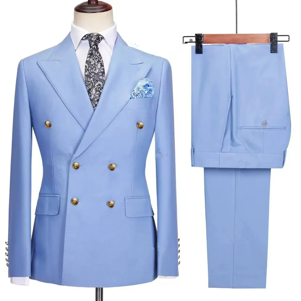 double breasted two piece suit, slim fit men’s suit, elegant men’s suit, formal two piece suit, modern men’s suit